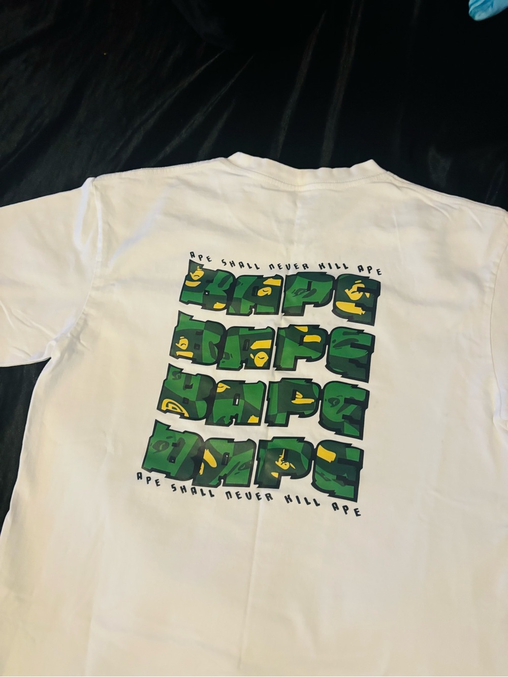 BAPE White Short-Sleeve Tee with Green Camo Graphic L